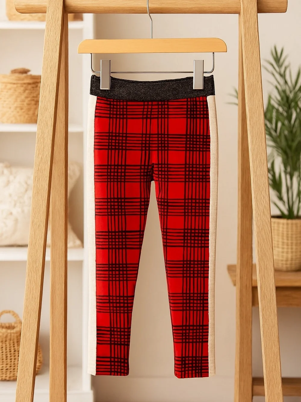 Garanimals Red and Black Plaid Leggings with Cream Side Stripe